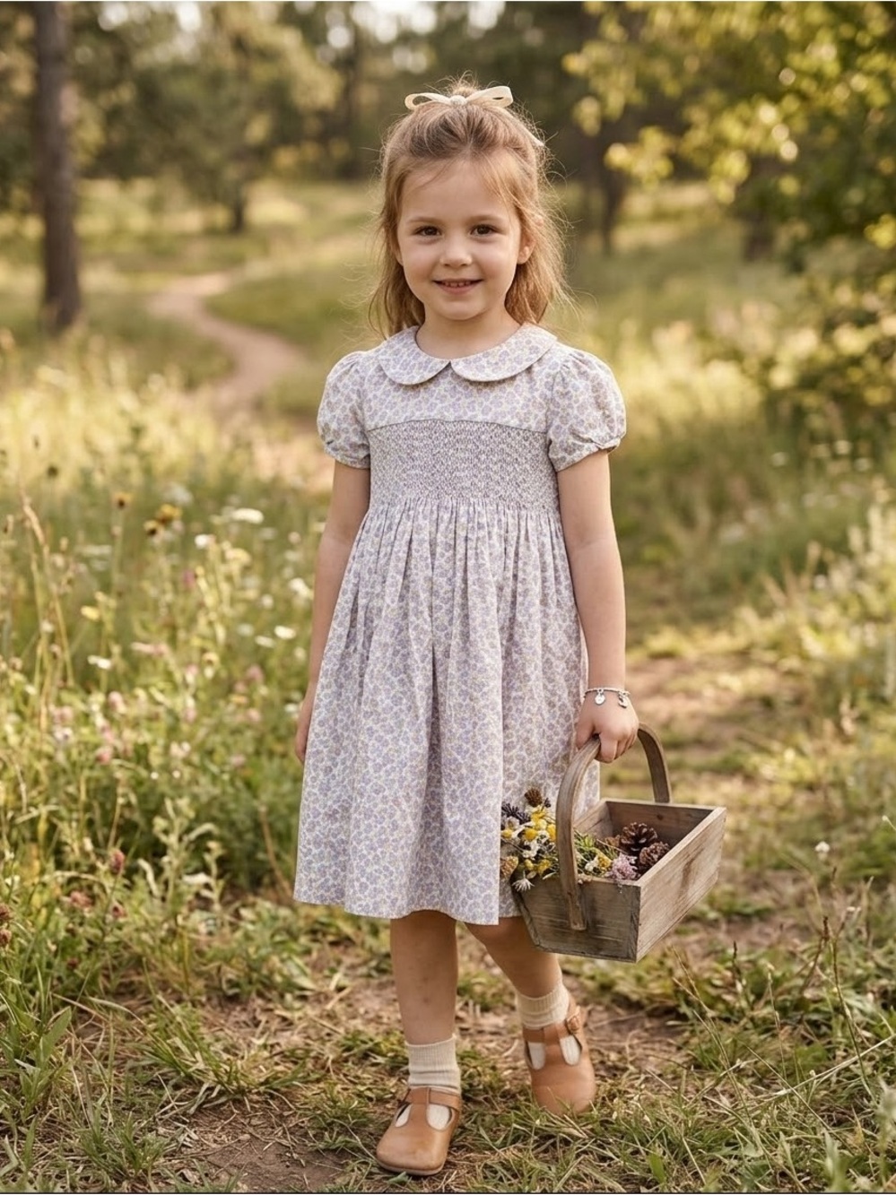 Question Everything Girls Floral Smocked Peter Pan Collar Dress - Light Lavender